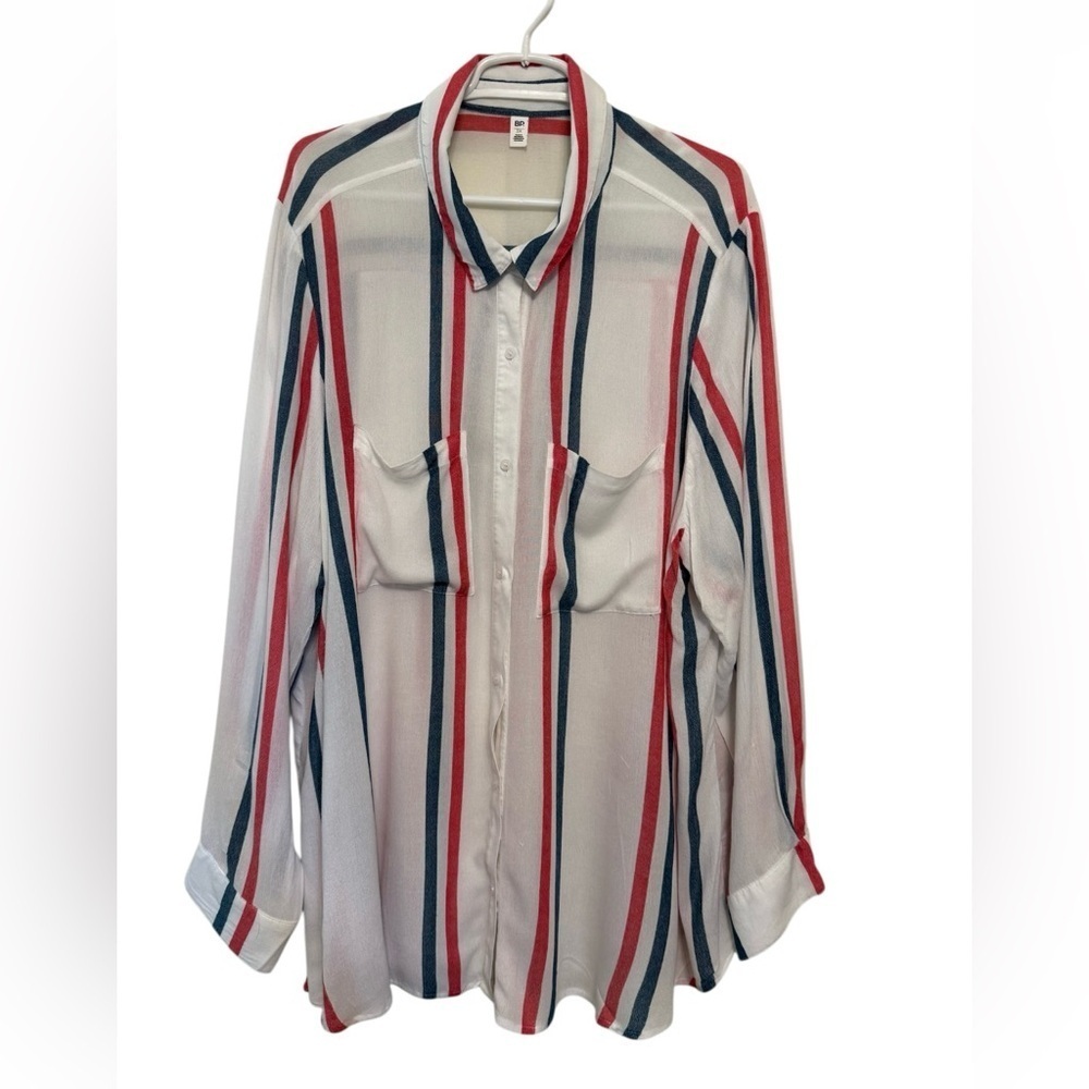 BP Nordstrom 3X Red White Blue Striped Button Down Americana Patriotic Top